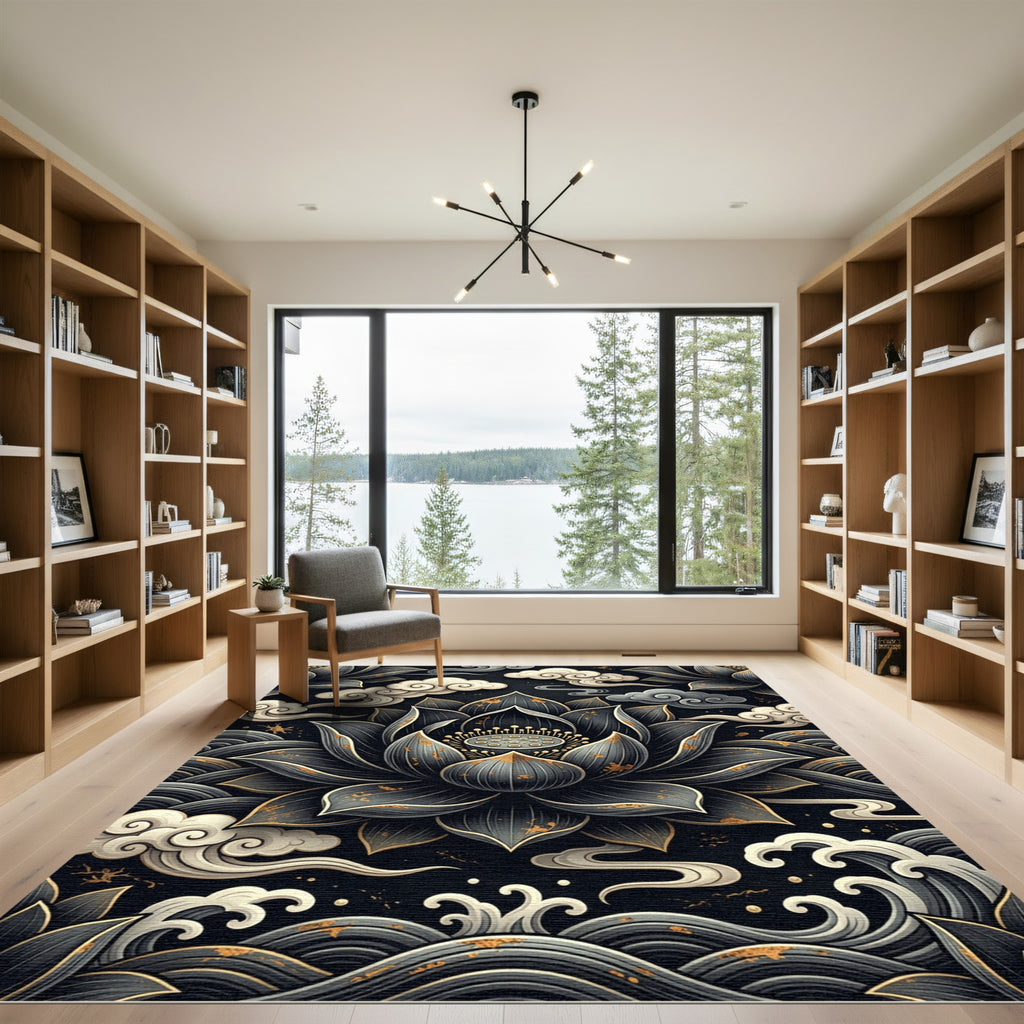 Dark Lotus Waves Cloud Medallion Rug