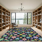 Retro Colorful Daisy Peace Sign Floral Rug