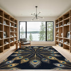 Gold and Teal Peacock Feather Mandala Rug