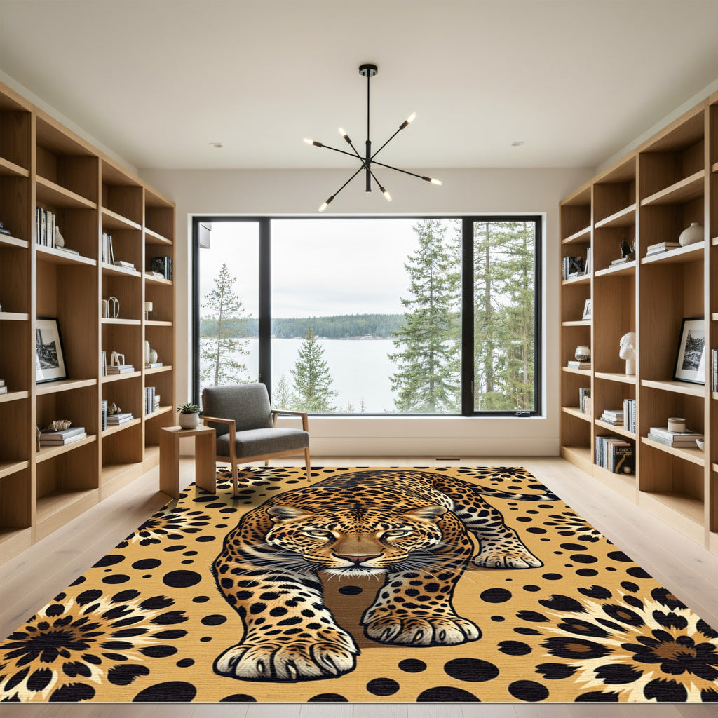 Bold Leopard Gold Floral Spot Rug