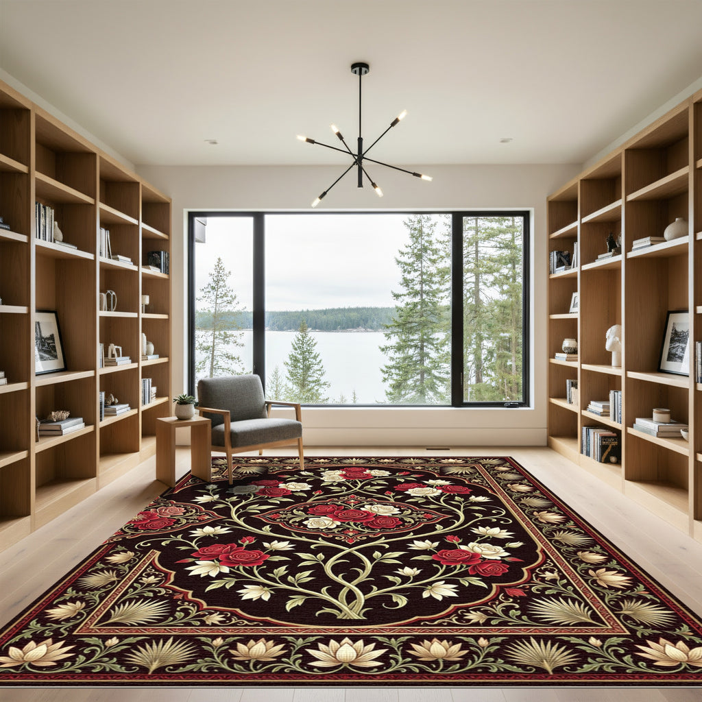 Rich Red White Rose Garden Garland Rug