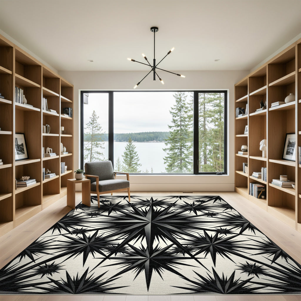 Dark Starburst Geometric Arrangement Rug