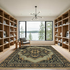 Olive Green Floral Medallion Border Rug