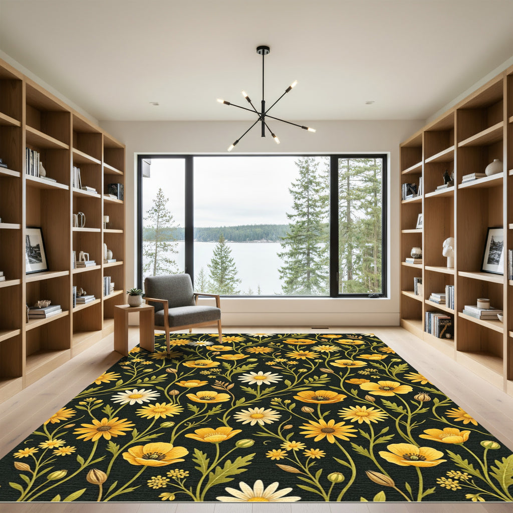 Golden Daisy Poppy Floral Botanical Rug