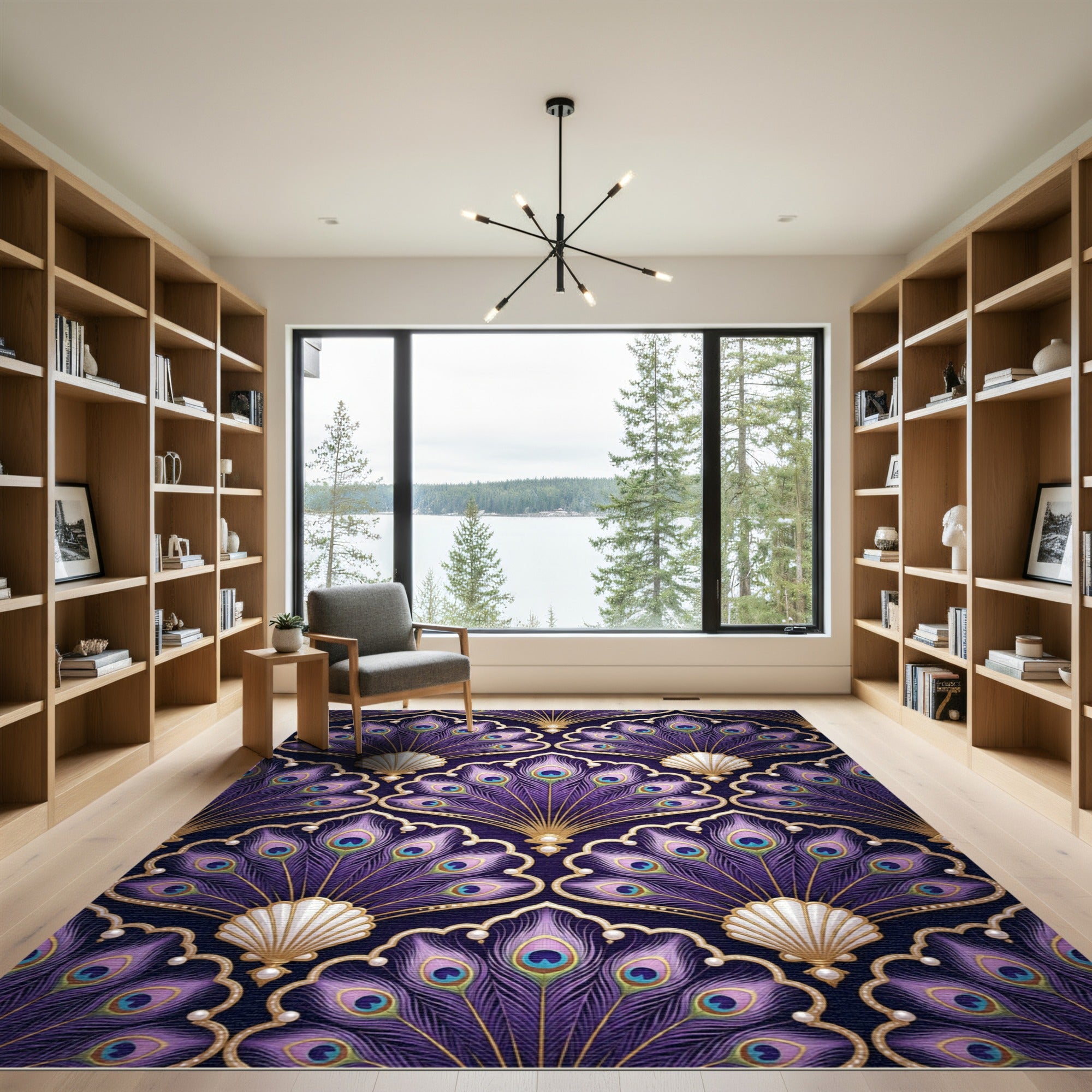 Rich Purple Peacock Feather Scallop Rug