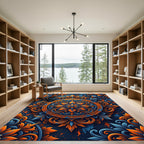 Ornate Amber and Cobalt Floral Medallion Rug