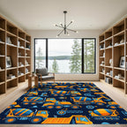 Vibrant Yellow Construction Truck Fleet Rug