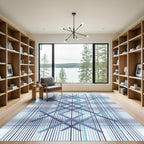 Modern Blue Geometric Grid Lattice Rug