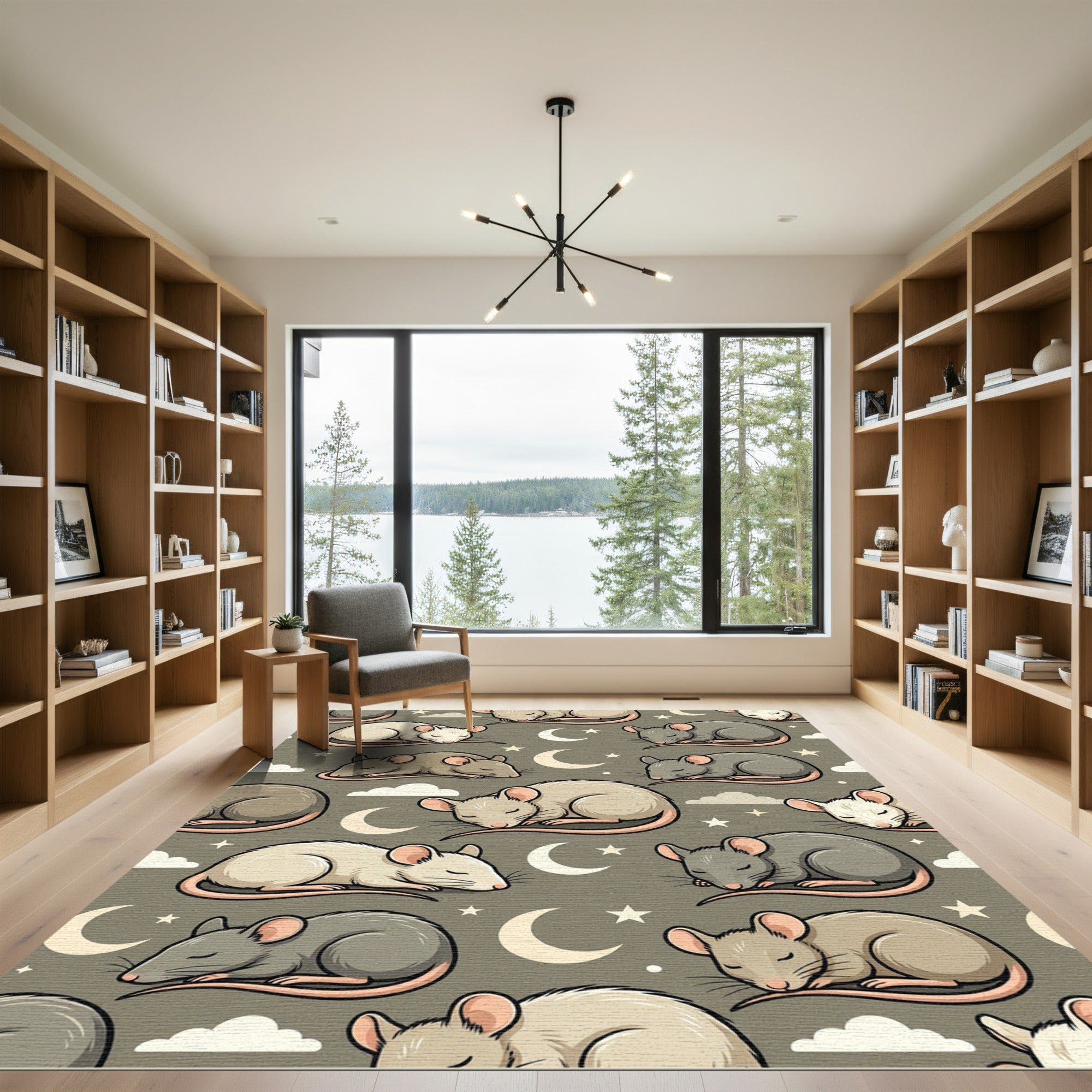 Whimsical Sleeping Mice and Moon Nightscape Rug