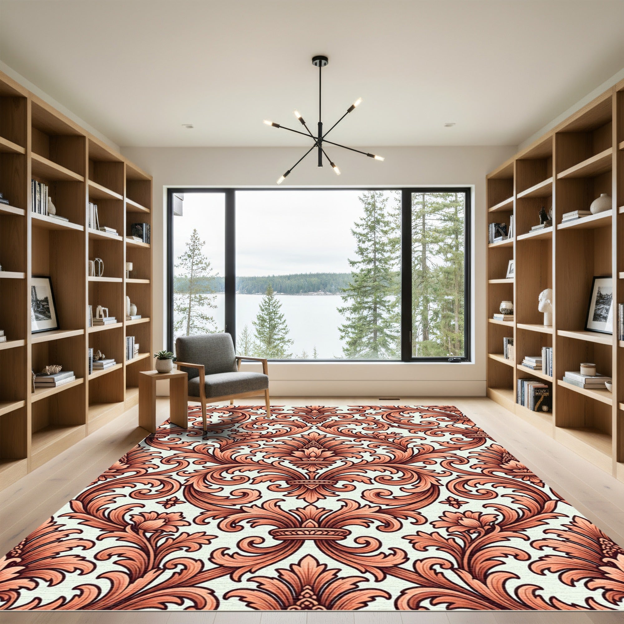 Coral Acanthus Scroll Flourish Rug