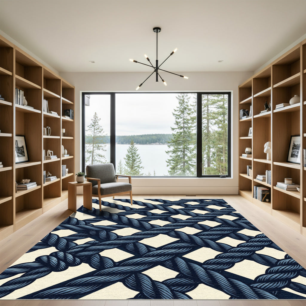 Navy Blue Woven Nautical Net Rug