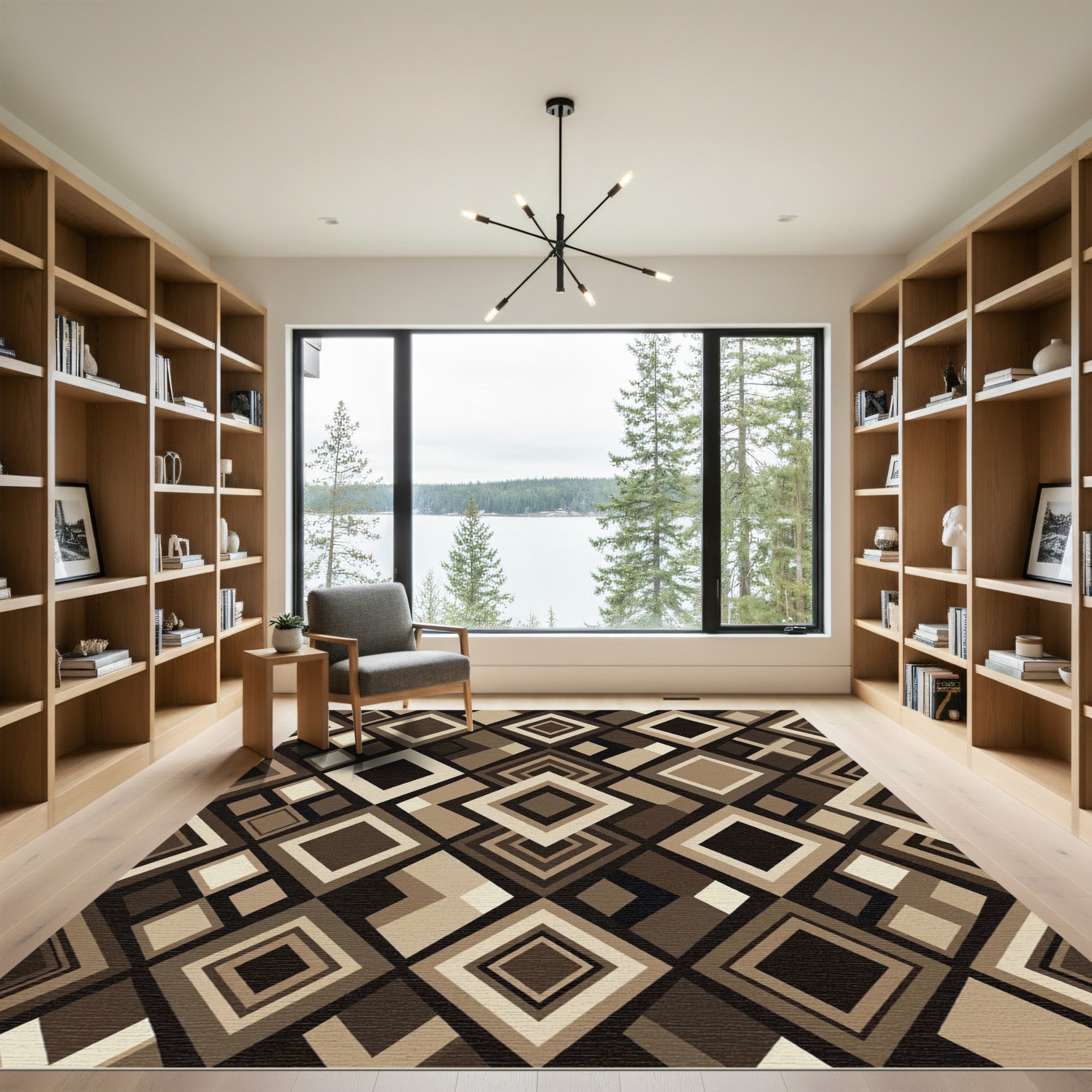 Geometric Brown Diamond Mosaic Art Rug