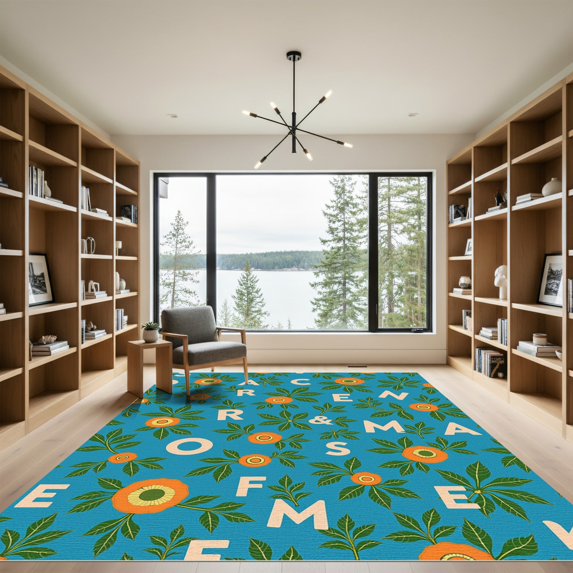 Teal Orange Floral Alphabet Collage Rug