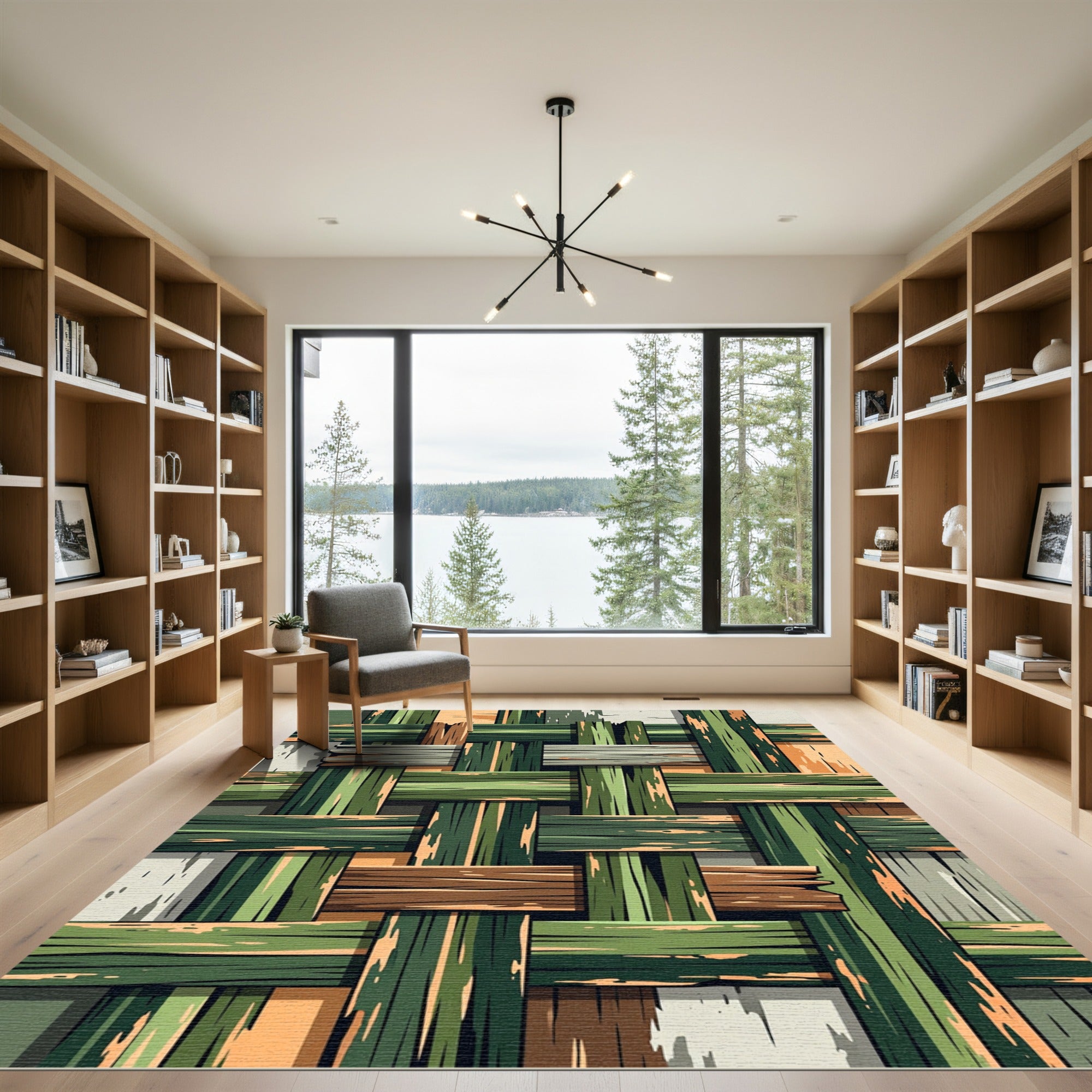 Woven Green Wood Texture Rug