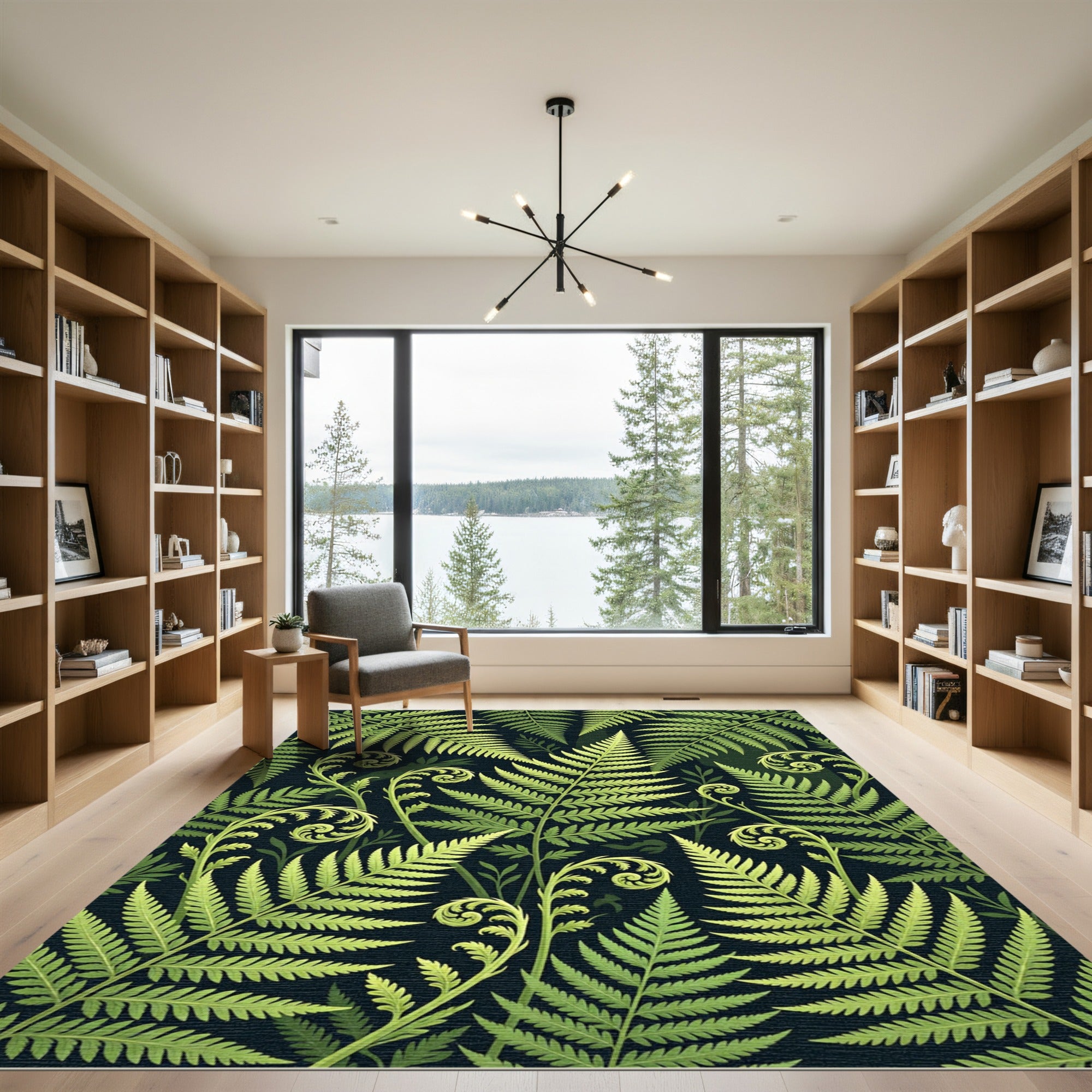 Lush Emerald Tropical Fern Leaf Rug