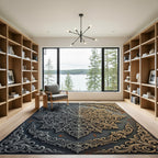 Ornate Metallic Silver and Gold Mandala Rug
