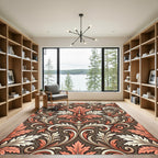 Coral White Leaf Scroll Work Rug