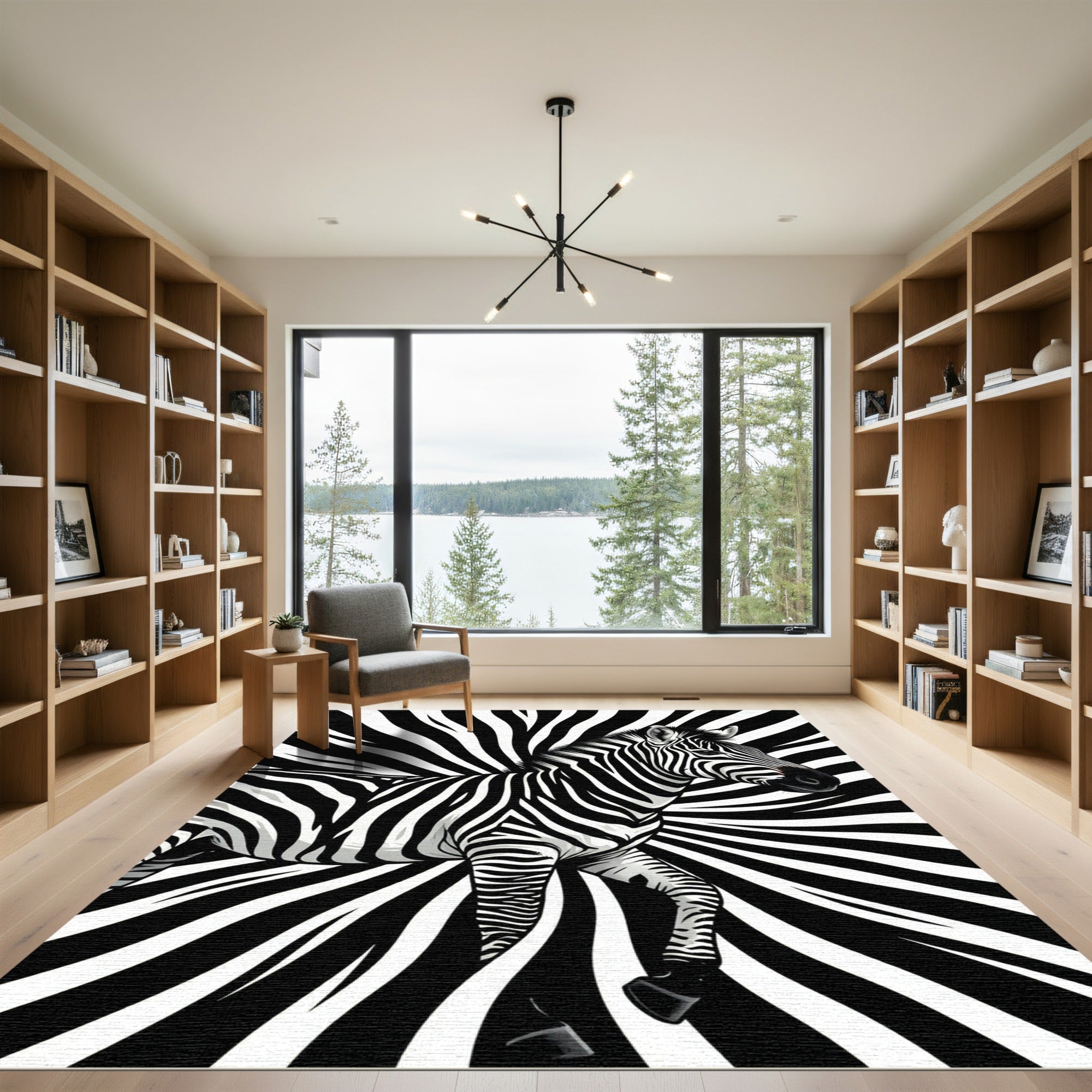 Bold Black and White Zebra Swirl Rug