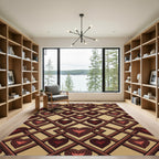 Red Heart Lattice Geometric Arrangement Rug