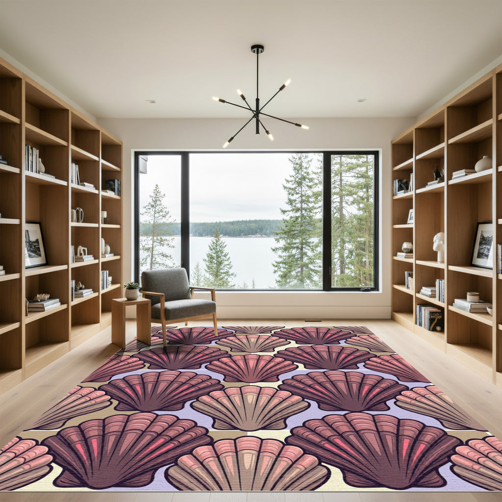 Pink Scallop Shell Coastal Pattern Rug