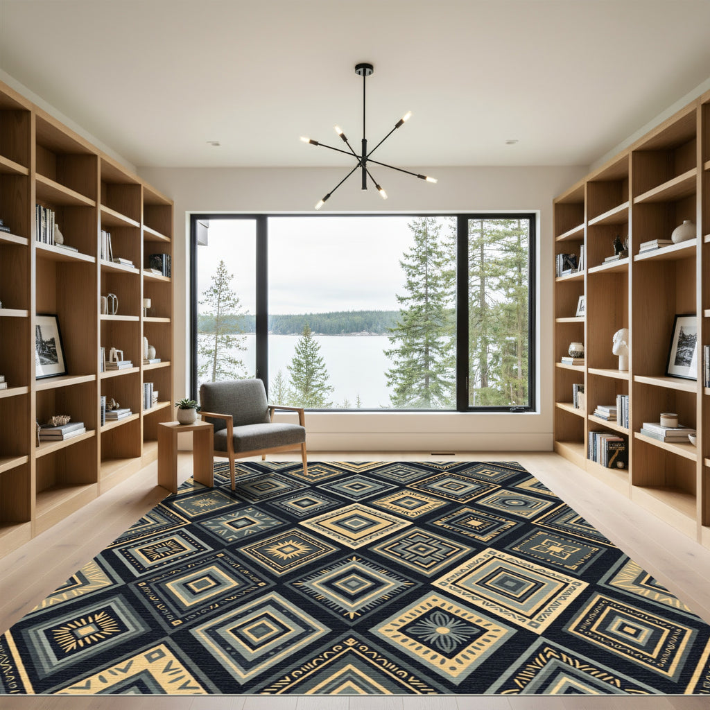 Gray Khaki Diamond Ethnic Collection Rug