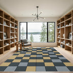 Khaki Charcoal Gray Checkerboard Blocks Rug