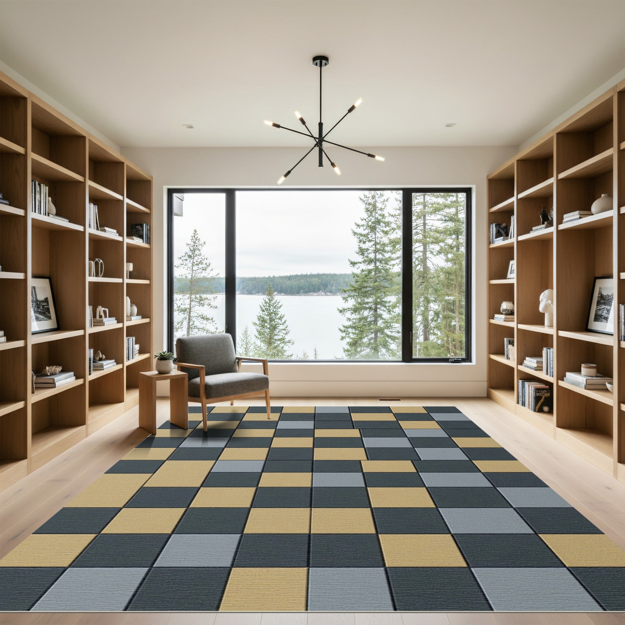 Khaki Charcoal Gray Checkerboard Blocks Rug