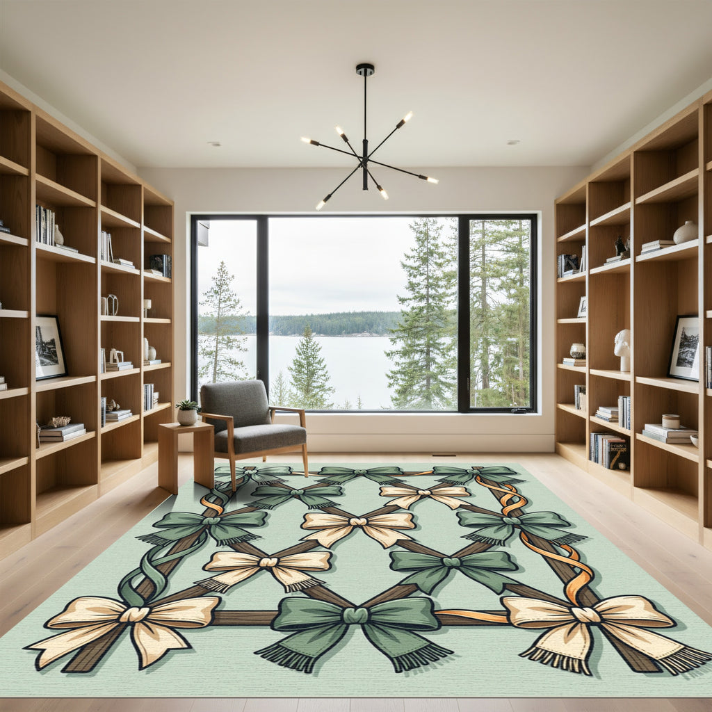 Sage Green Ribbon Trellis Bows Rug