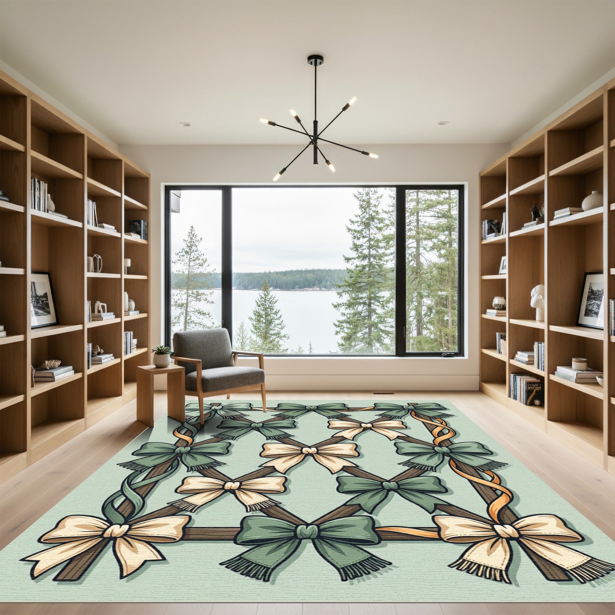 Sage Green Ribbon Trellis Bows Rug