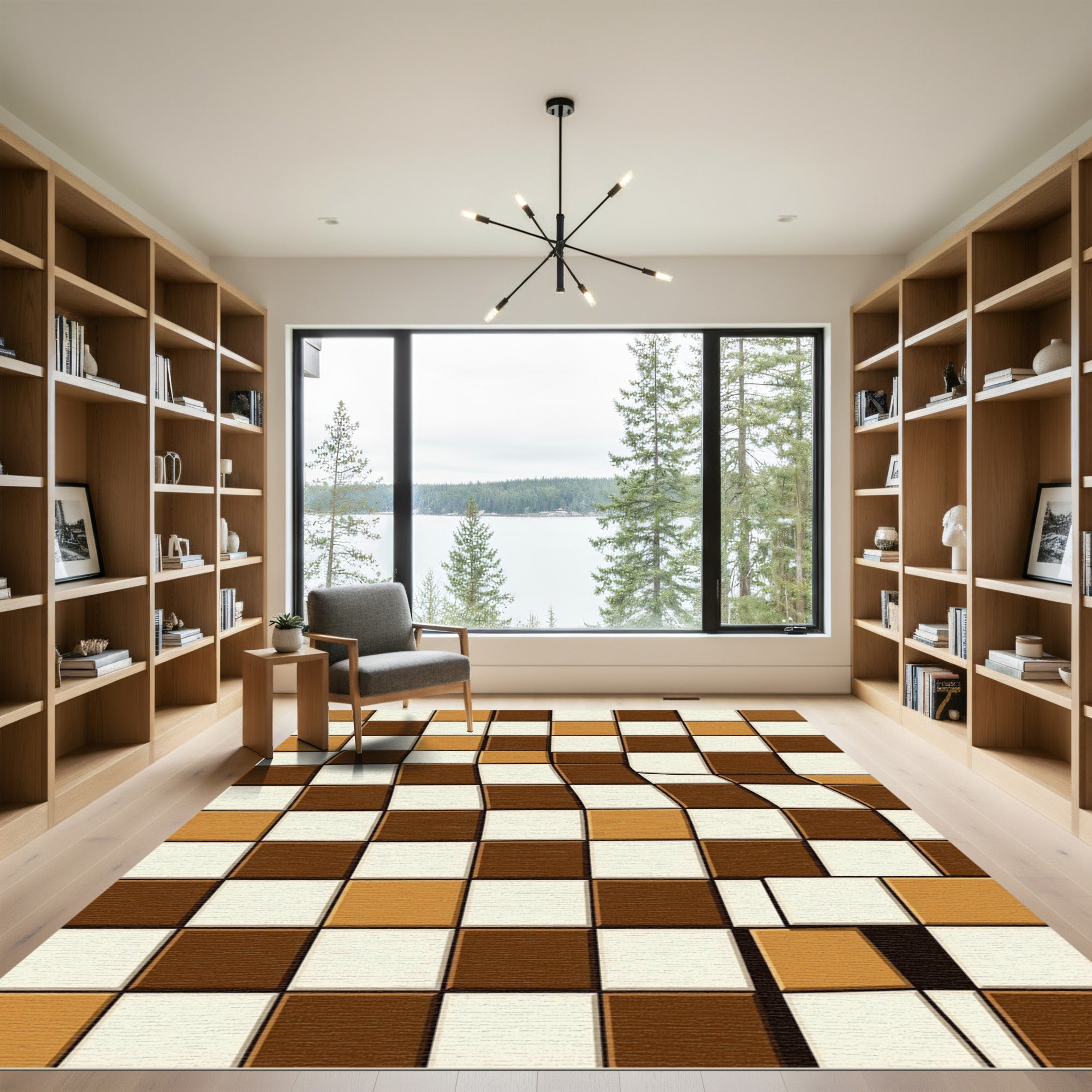 Warped Checkerboard Brown Beige Rug