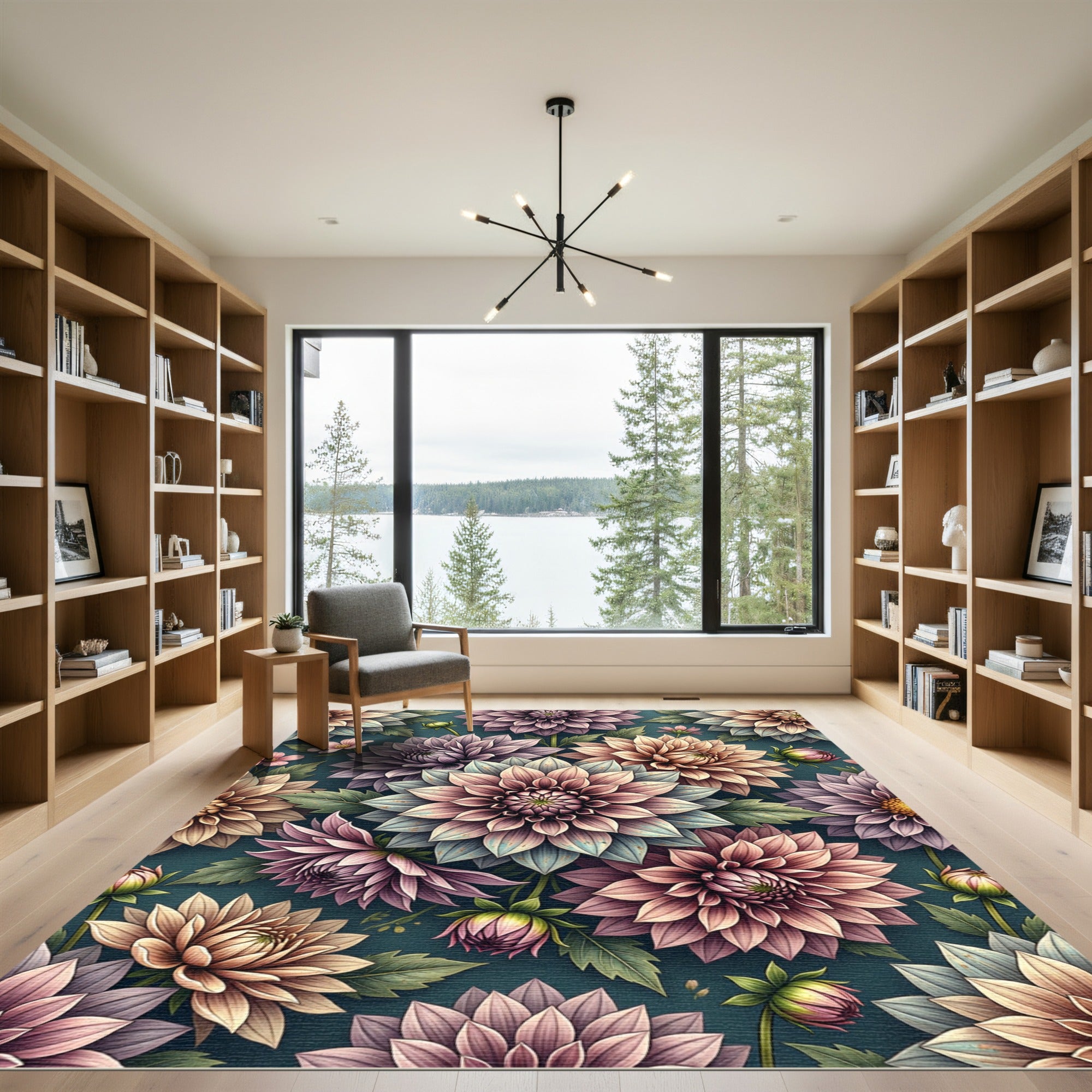 Romantic Dahlia Blossom Watercolor Botanical Art Rug