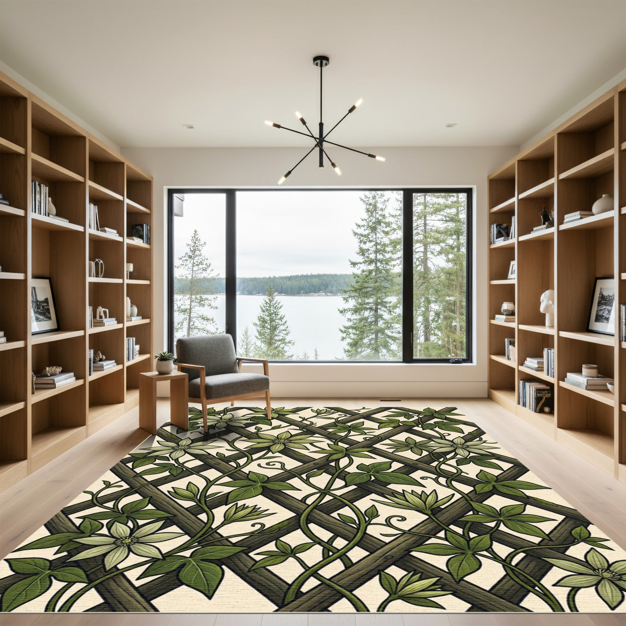 Earthy Green Clematis Lattice Trellis Rug