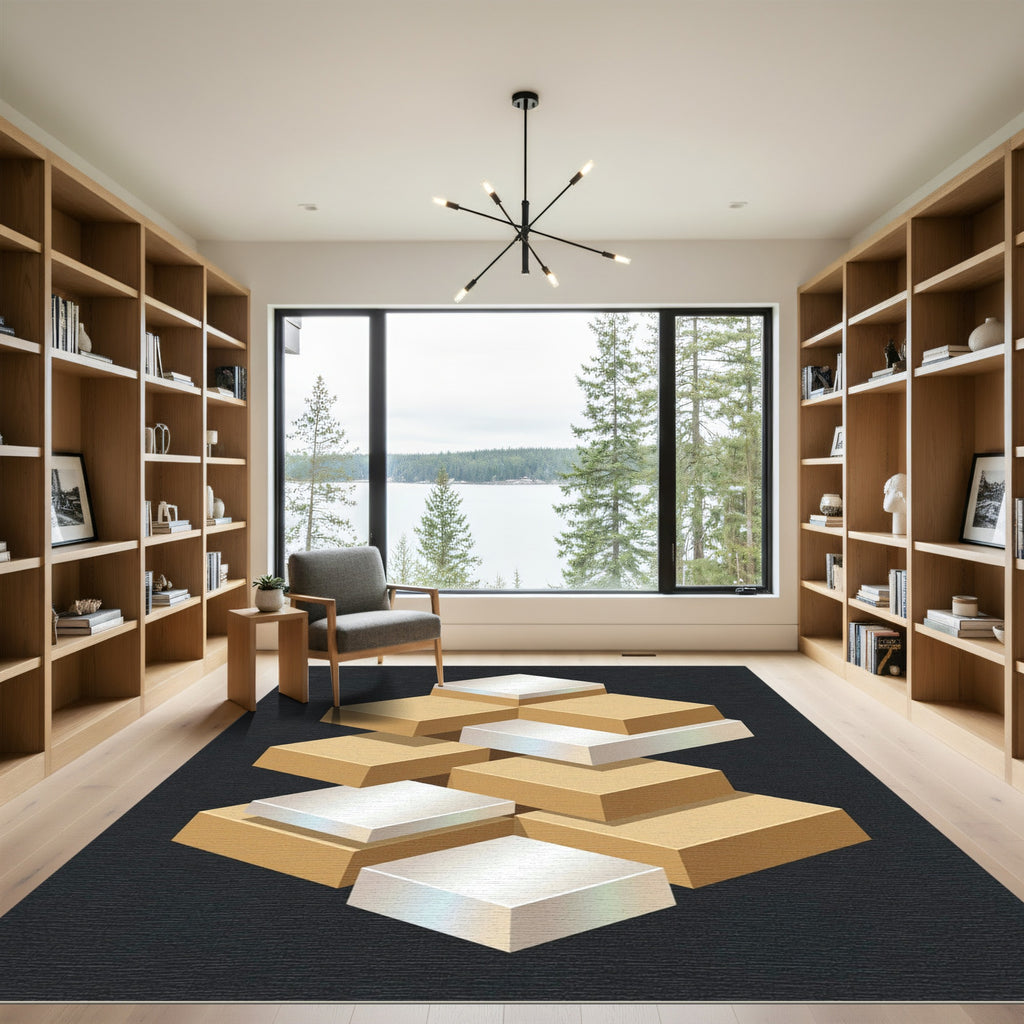 Gold Silver Stacking Blocks Isometric Rug