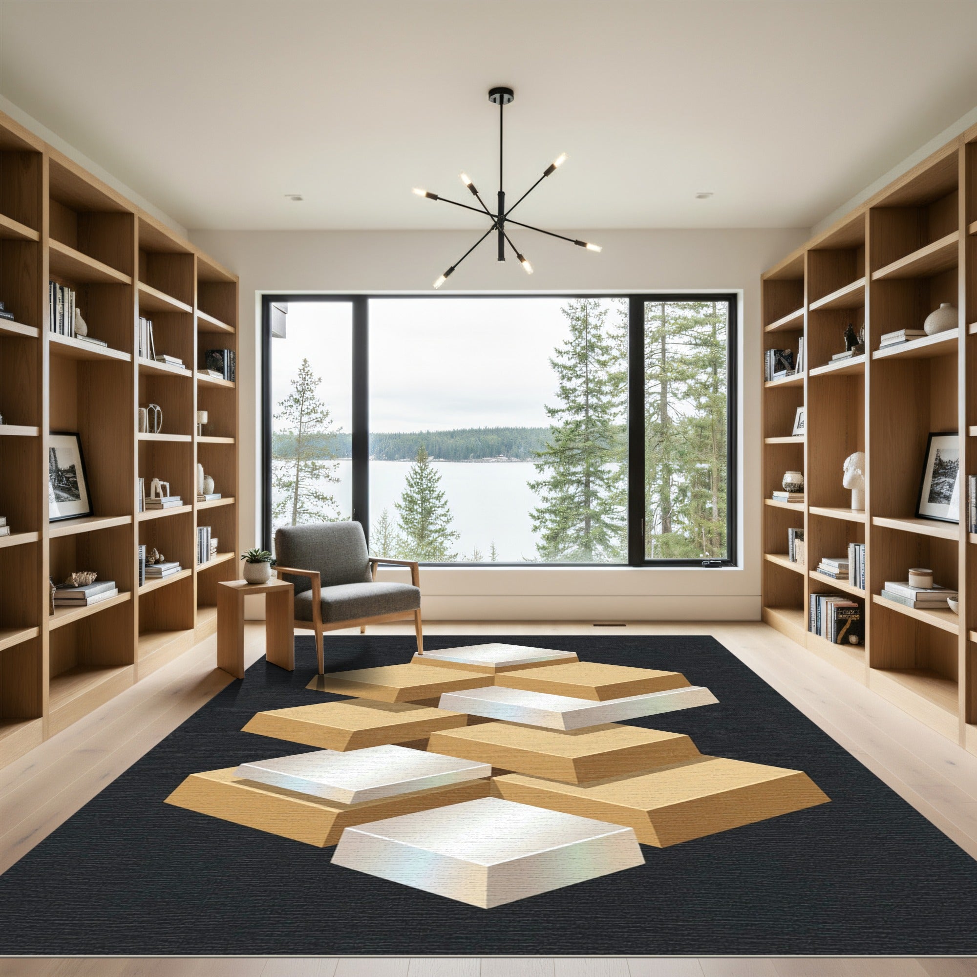 Gold Silver Stacking Blocks Isometric Rug