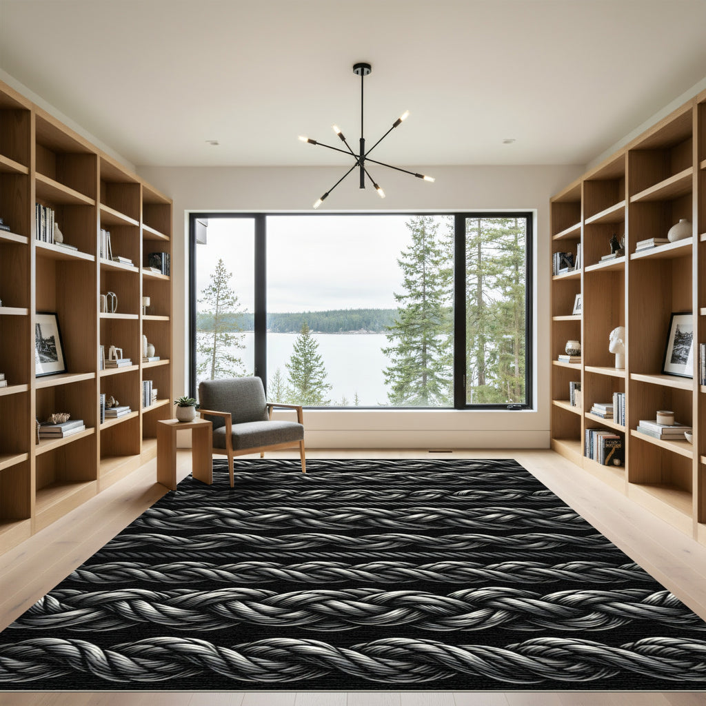 Silver Braided Rope Stripes Rug