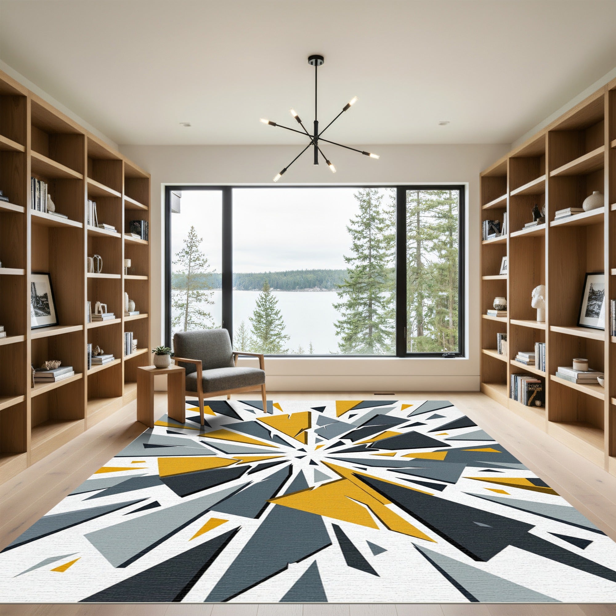 Abstract Geometric Burst Yellow Gray Rug