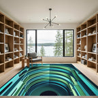 Teal Emerald Abstract Architectural Arch Rug