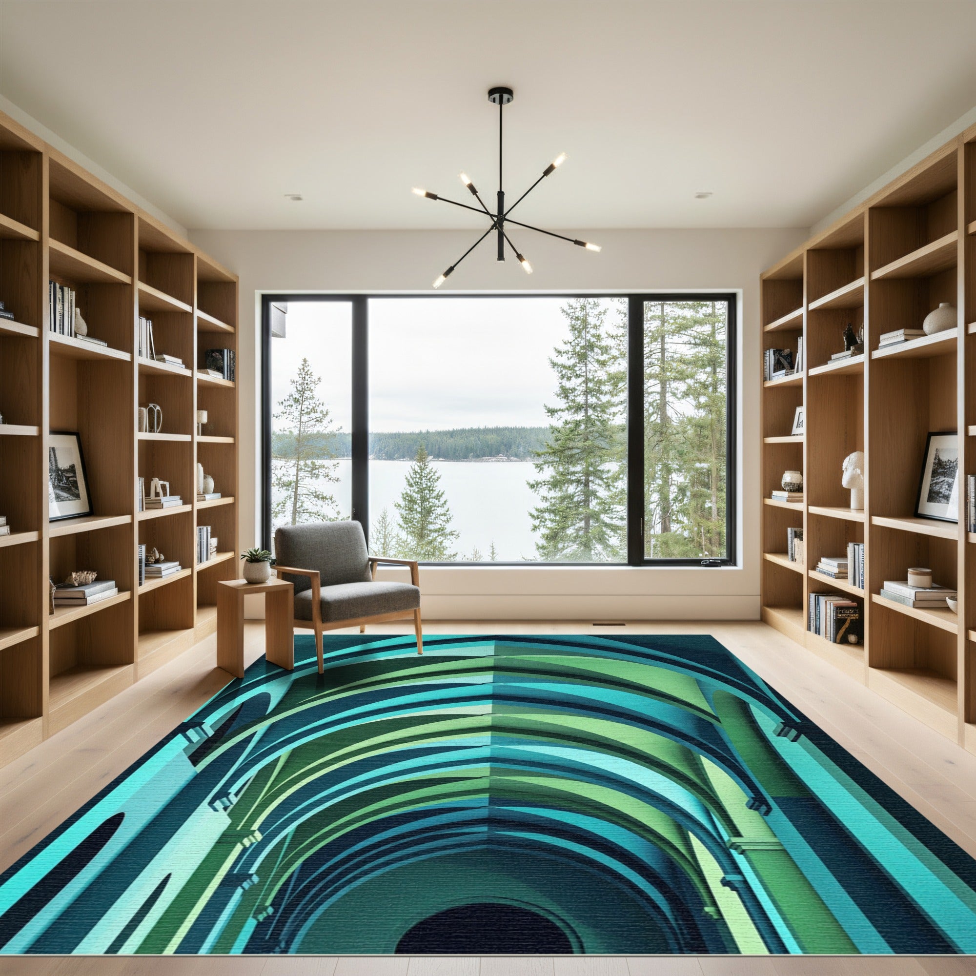 Teal Emerald Abstract Architectural Arch Rug