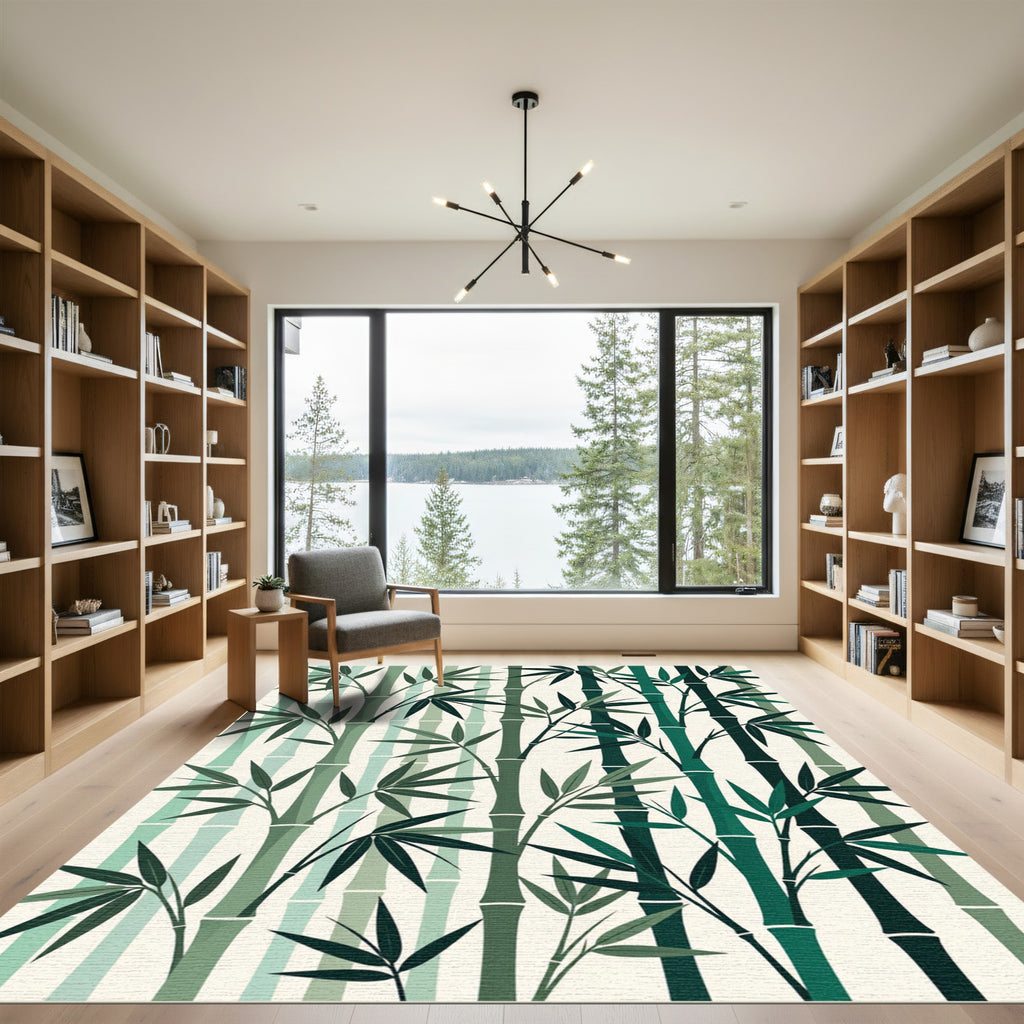 Calm Green Bamboo Grove Foliage Rug