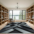 Monochrome Geometric Metallic Abstract Structural Illusion Rug