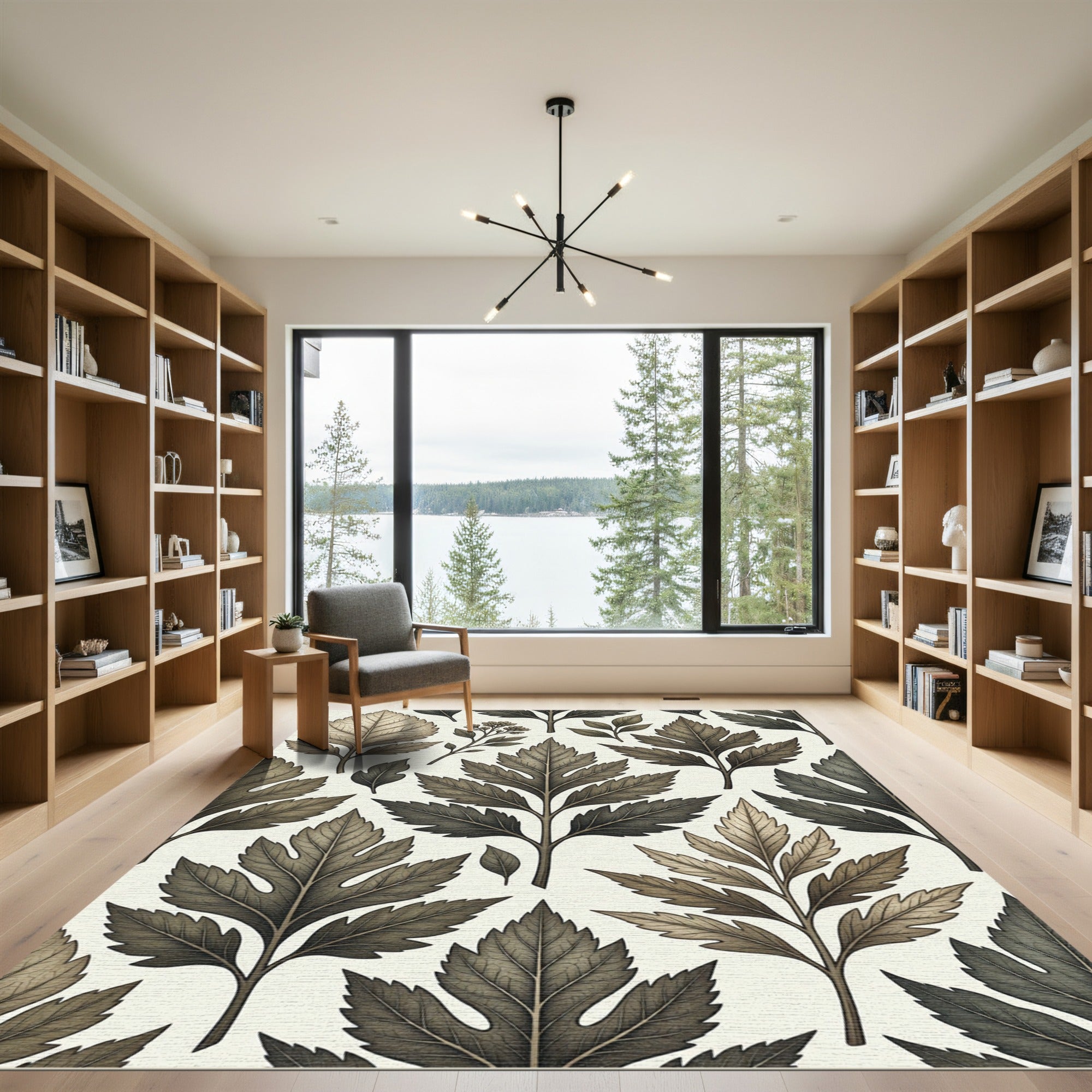 Sepia Toned Fern Leaf Arrangement Rug