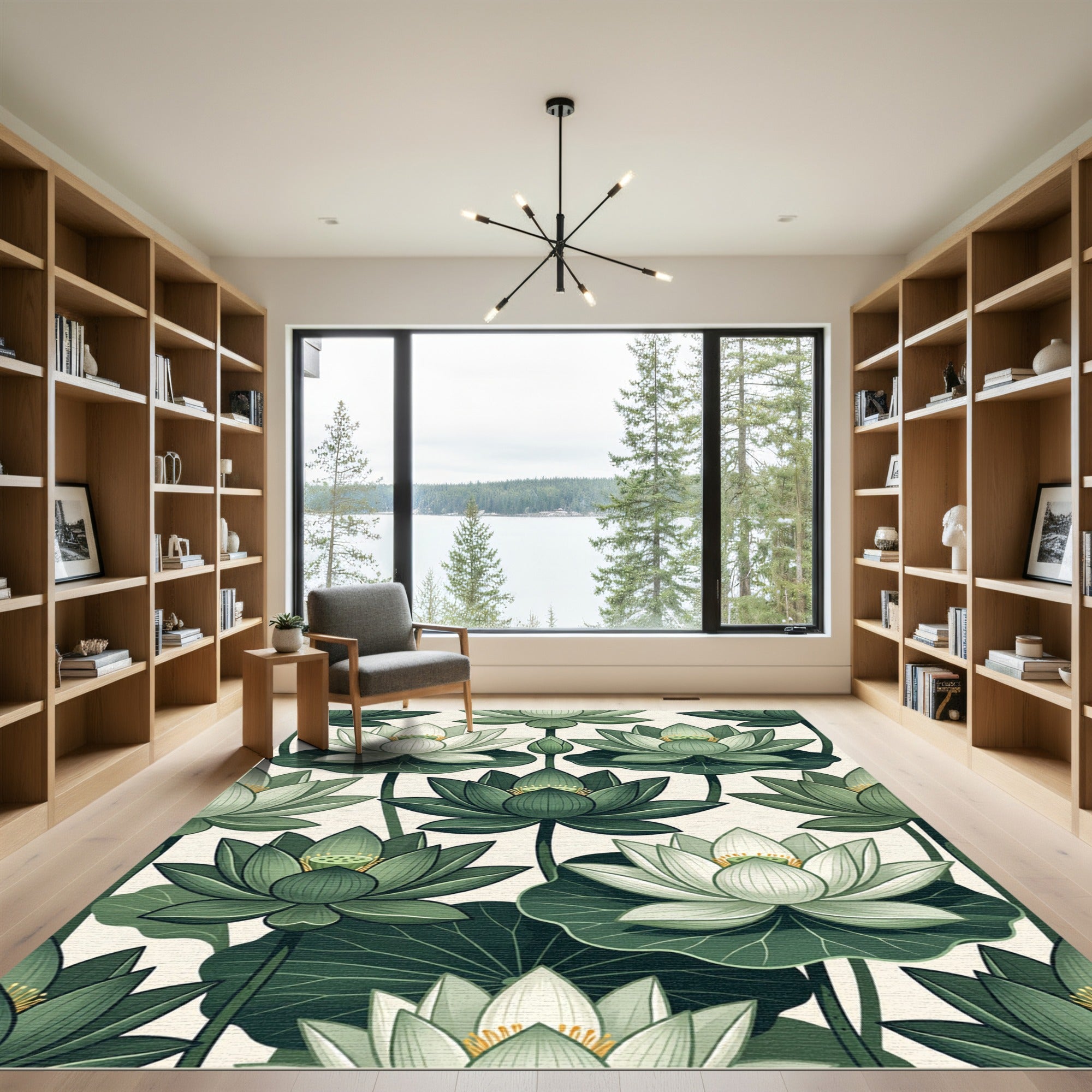 Botanical Sage Green Lotus Water Lily Rug