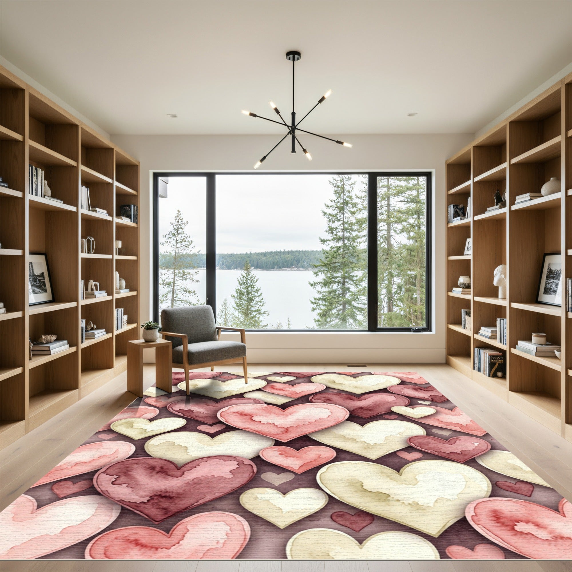 Watercolor Hearts in Blush and Crimson Rug