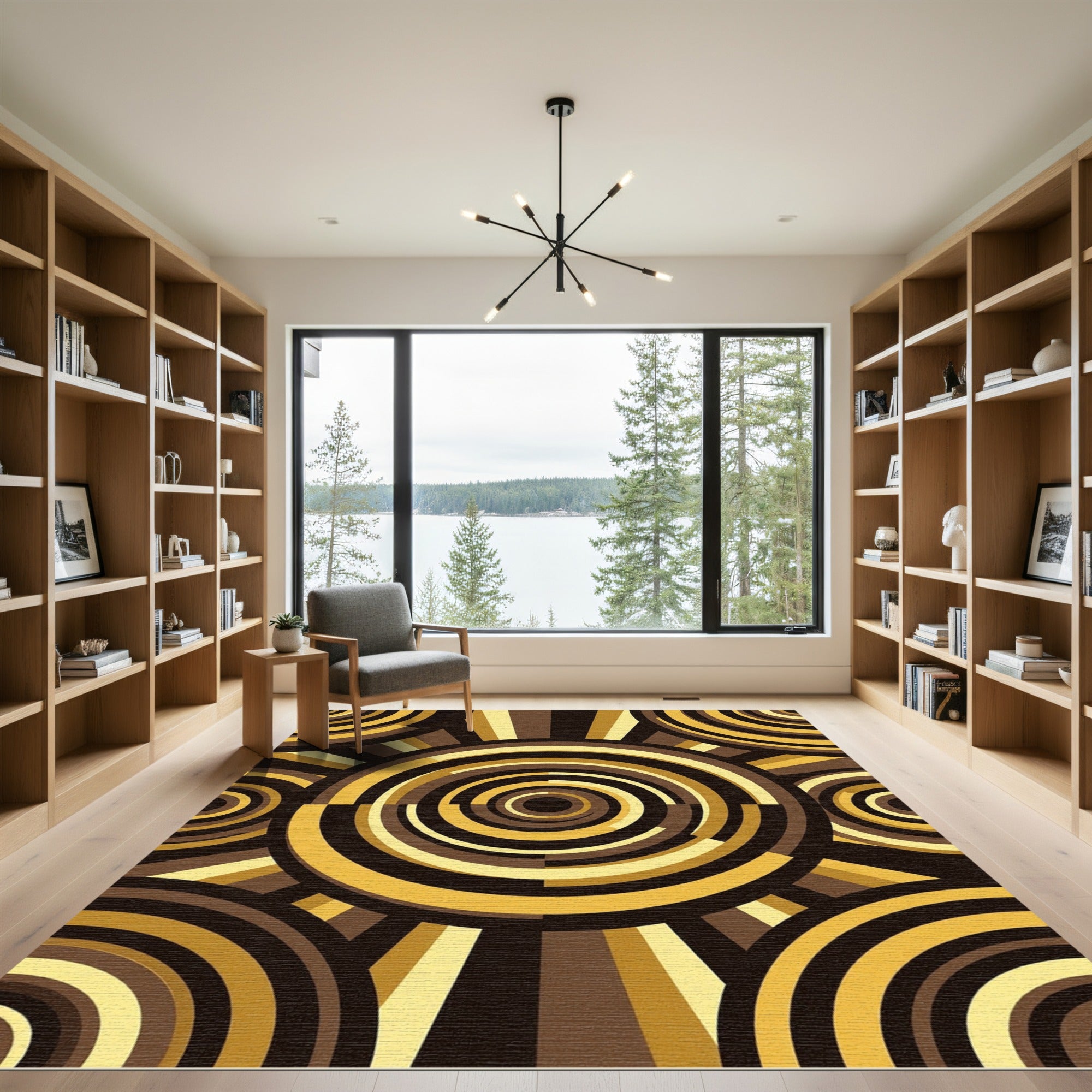 Modern Earthy Tone Concentric Circles Rug