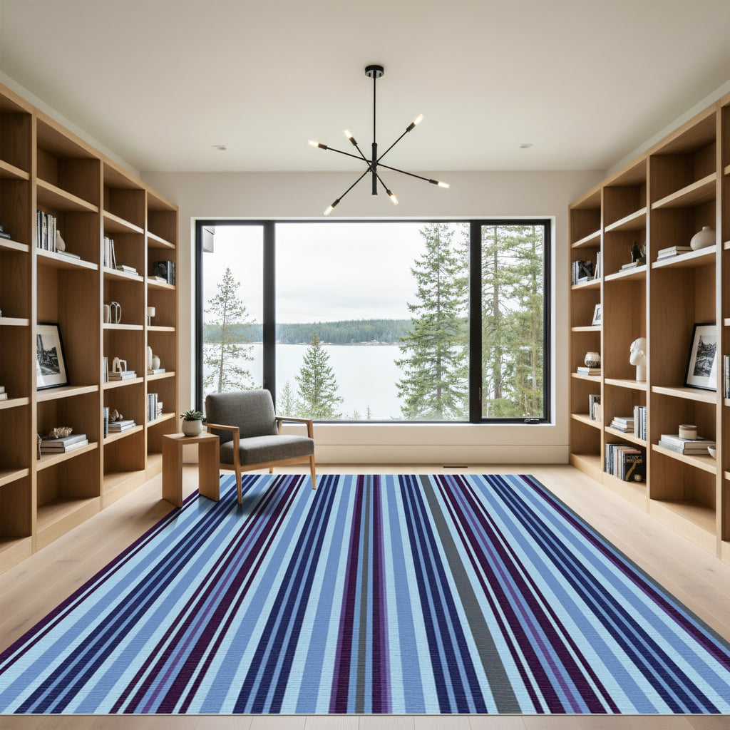 Deep Blue Purple Vertical Stripe Rug