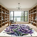 Deep Amethyst Floral Watercolor Burst Rug