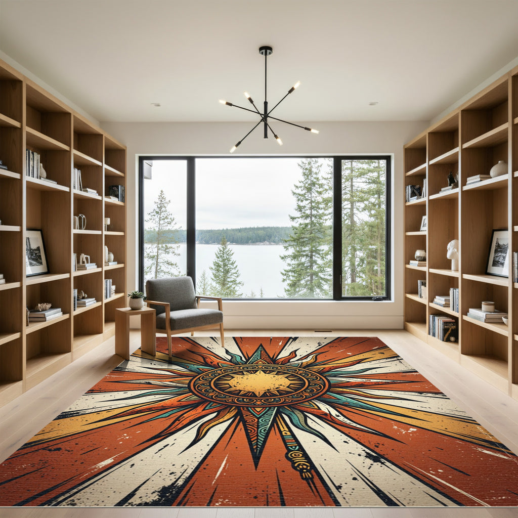 Radiant Sunburst Golden Boho Earth Tone Rug