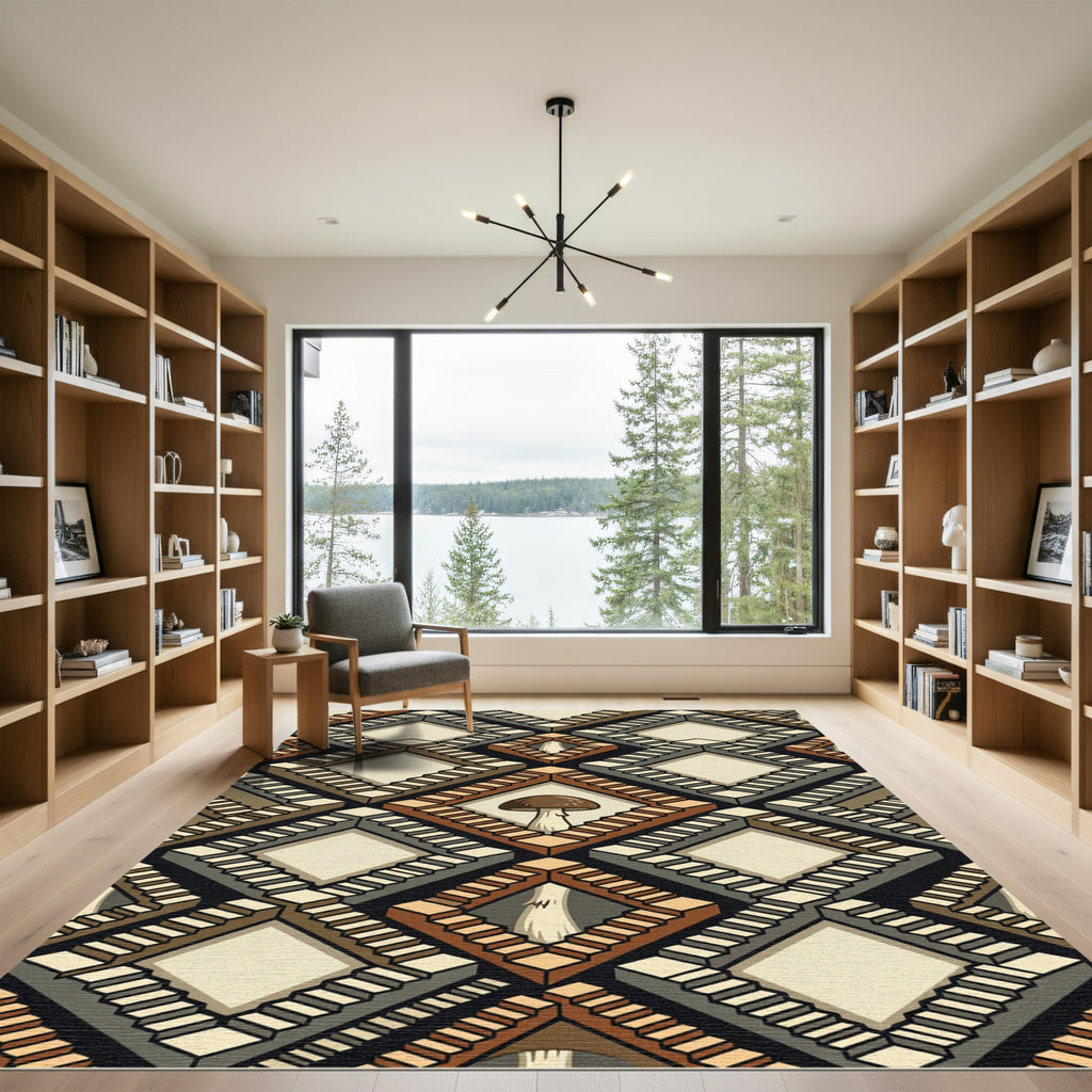 Brown Mushroom Staircase Optical Illusion Rug