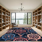 Nautical Wheel And Anchor Heart Rug