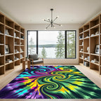 Vibrant Neon Swirl Psychedelic Abstract Art Rug